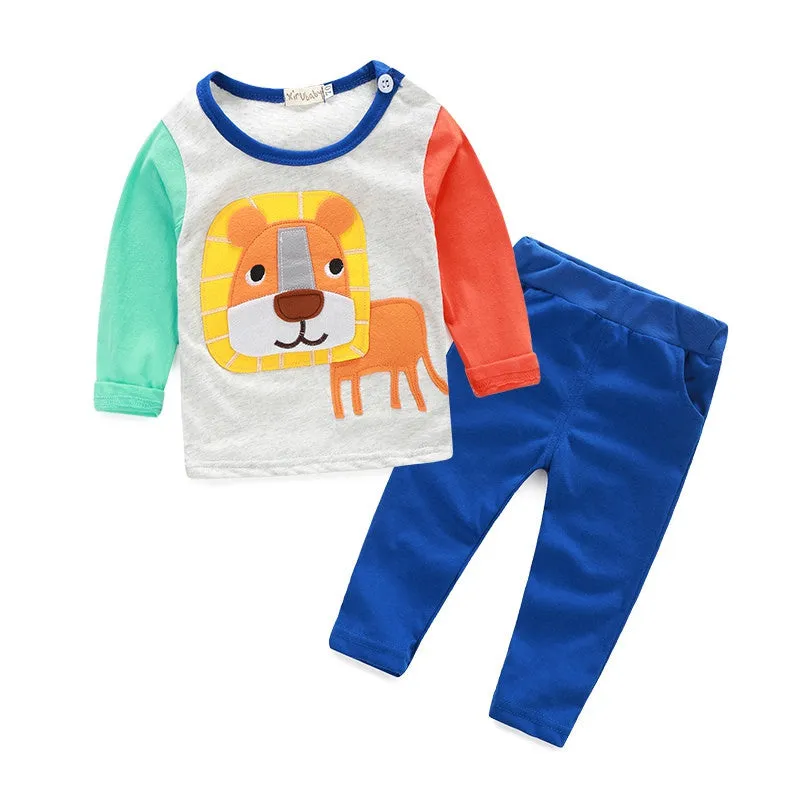 0-4 Years Baby Boy Girls 2 Pieces Sets Long Sleeve T-Shirt and Pants Animal Print Clothes SM6