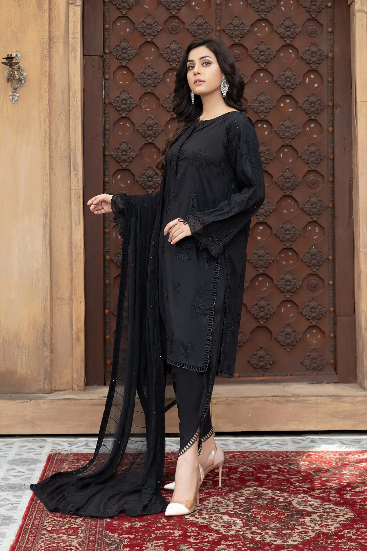 3-Pc Embroidered Lawn Shirt With Chiffon Dupatta and Tulip Shalwar CNP22-81