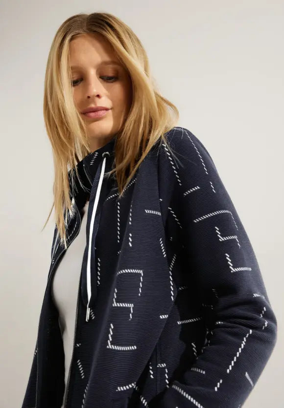 320464- Navy Jacquard Jacket- Cecil