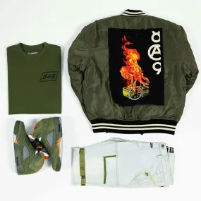 8&9 MFG Co.  Burning Time Bomber Jacket Olive