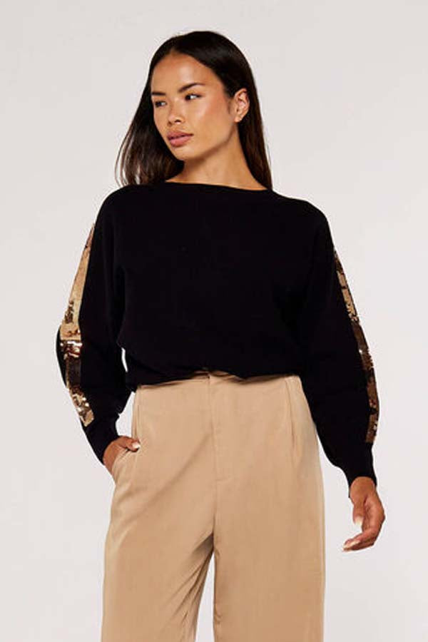 Apricot Sequin Stripe Batwing Jumper