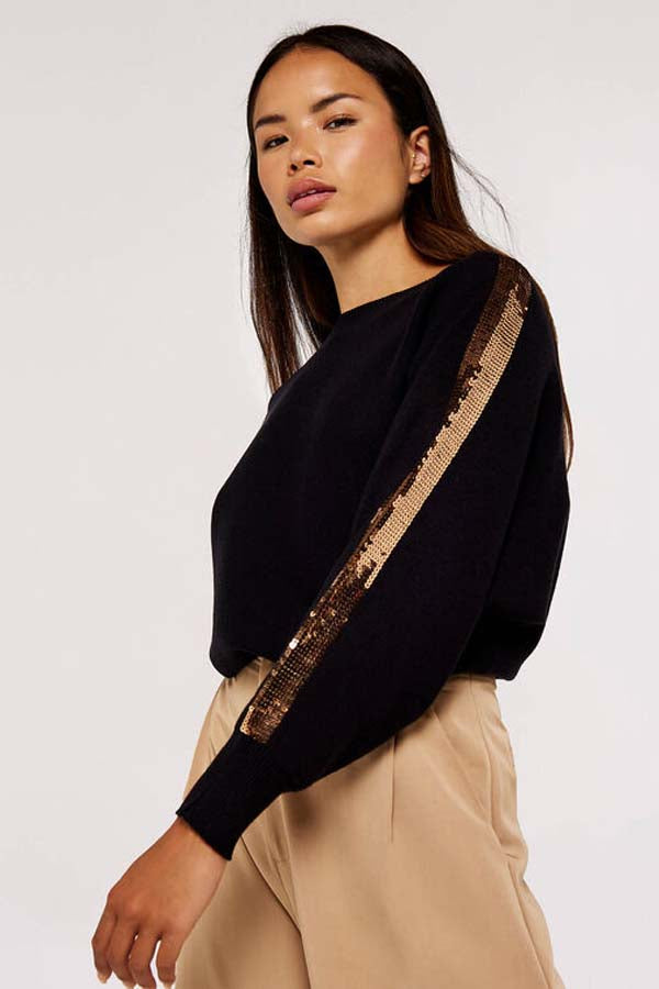 Apricot Sequin Stripe Batwing Jumper