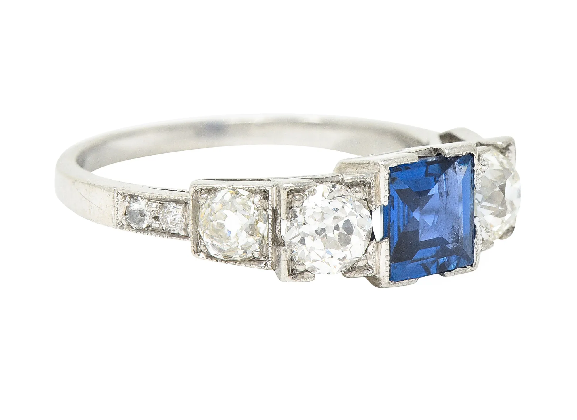 Art Deco 2.15 CTW Sapphire Diamond Platinum Five Stone Engagement Ring