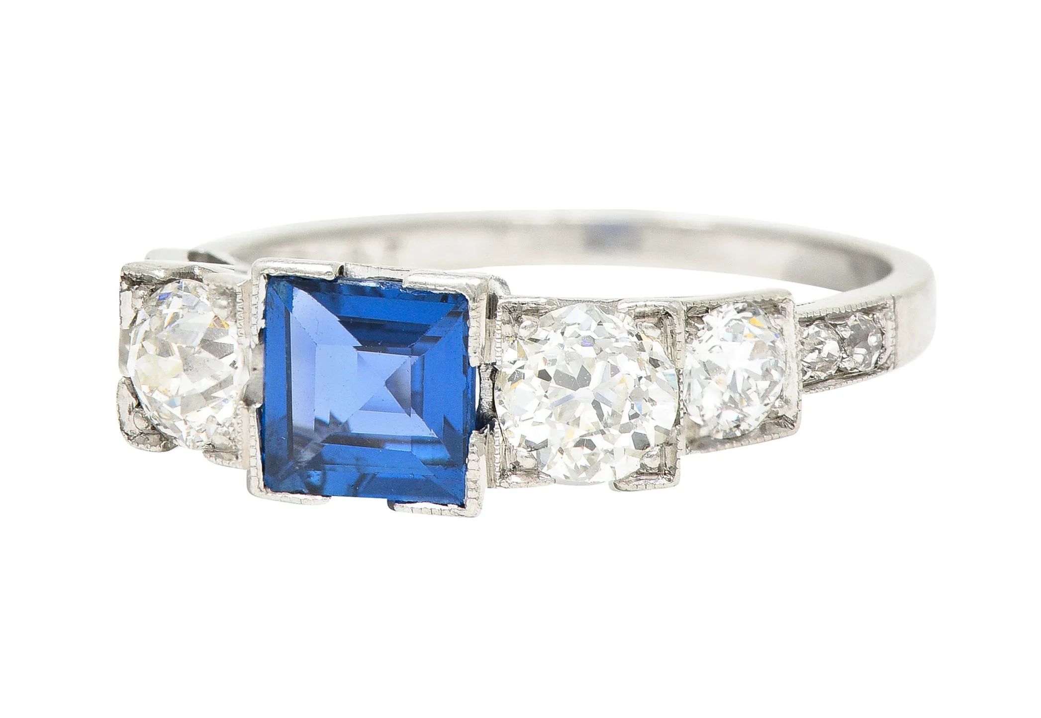 Art Deco 2.15 CTW Sapphire Diamond Platinum Five Stone Engagement Ring