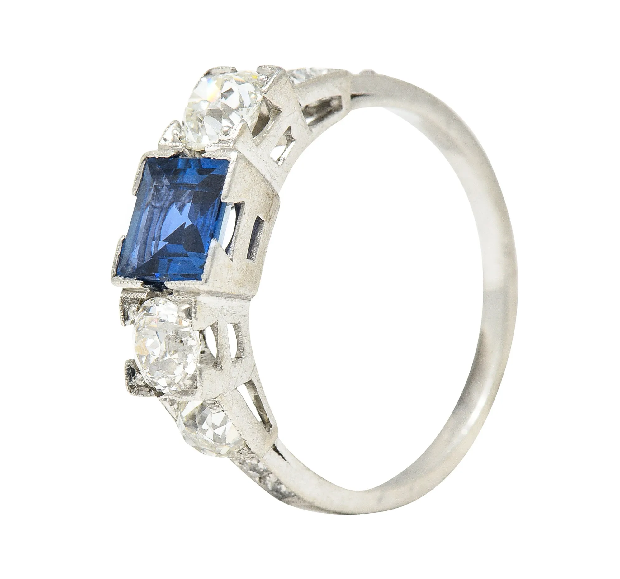 Art Deco 2.15 CTW Sapphire Diamond Platinum Five Stone Engagement Ring