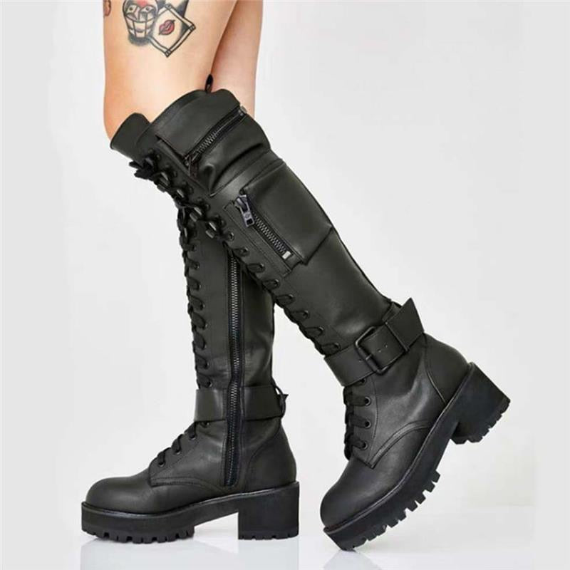 Ashore Biker Shop Platform Solid Street Style Motorcycle Boots for Women