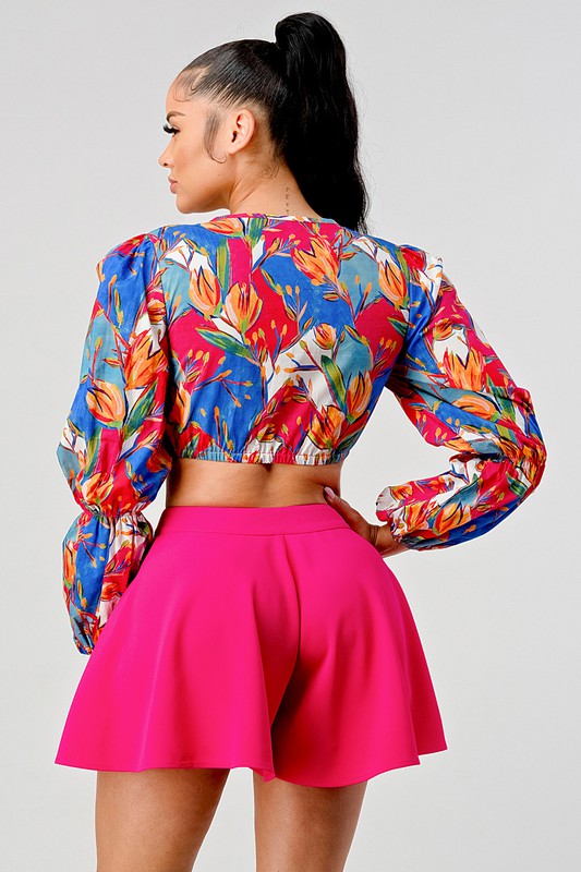 Athina crop printed top and cutout pants set