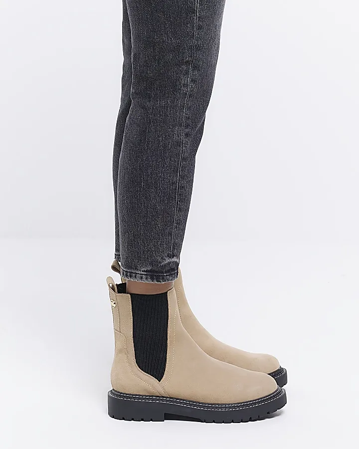 Beige suede ankle boots