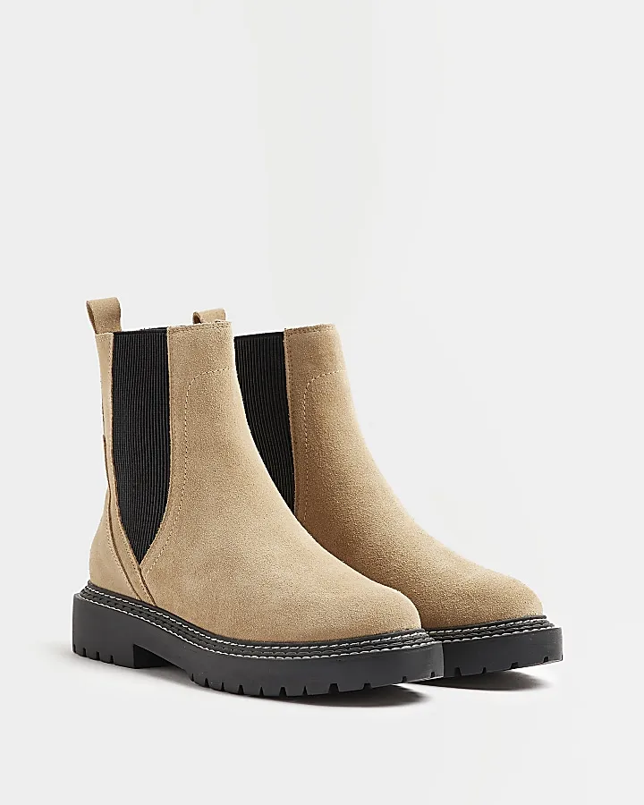 Beige suede ankle boots