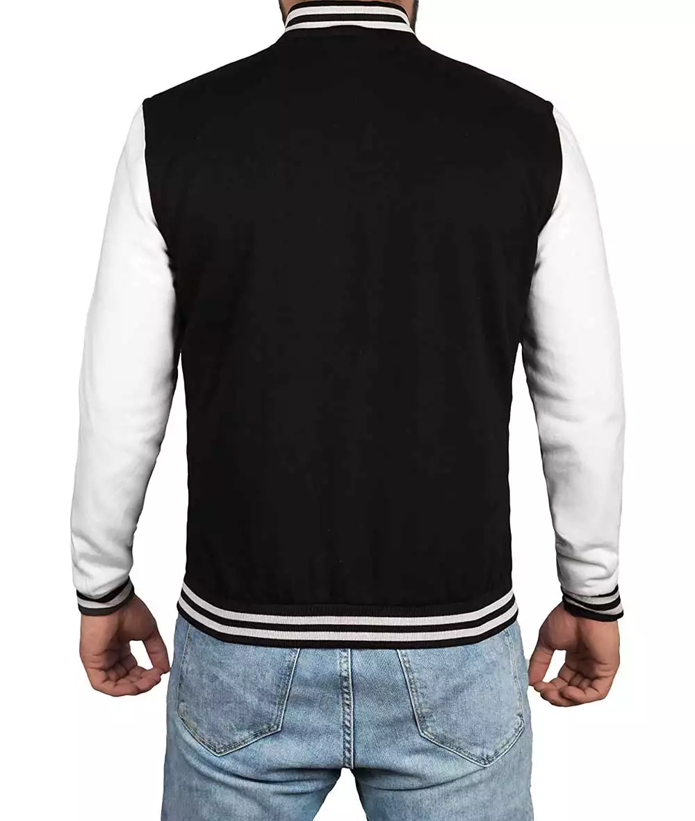 Black and White Men's Letterman Jacket - Baseball Bomber Style