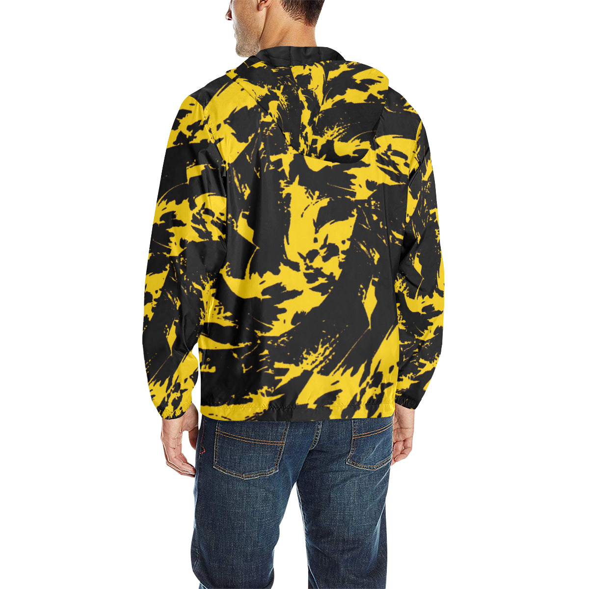 Black and Yellow Paint Splatter Quilted Windbreaker