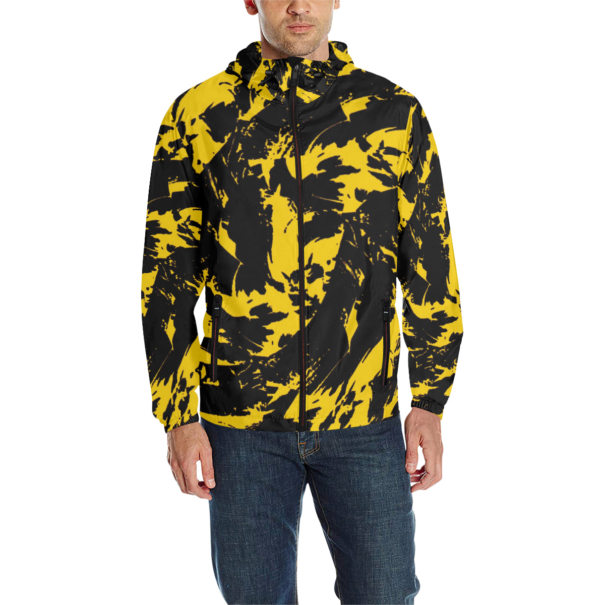 Black and Yellow Paint Splatter Quilted Windbreaker