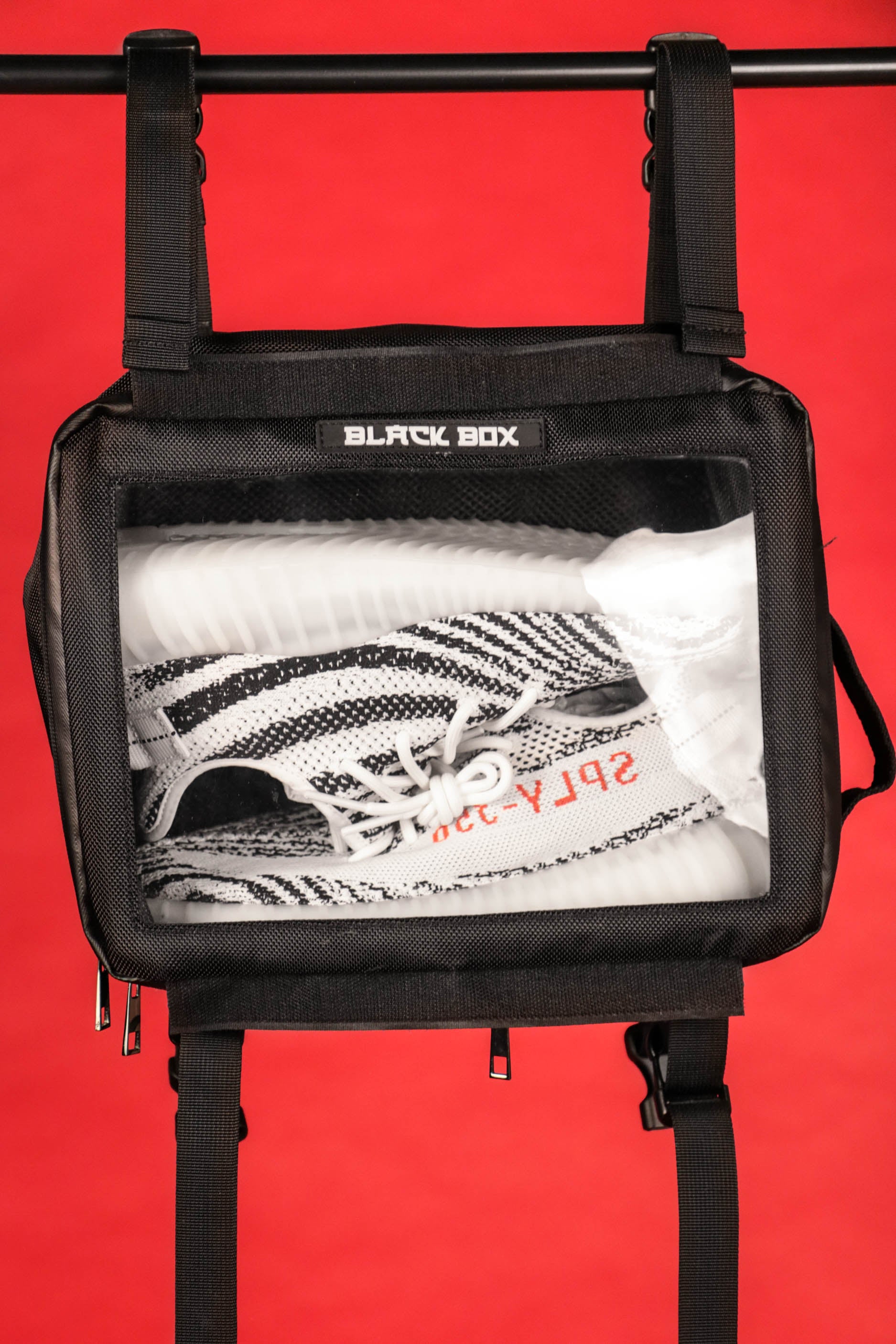 Black Box Portable Hanging Sneaker Bag For Travel and Storage With Clear Window