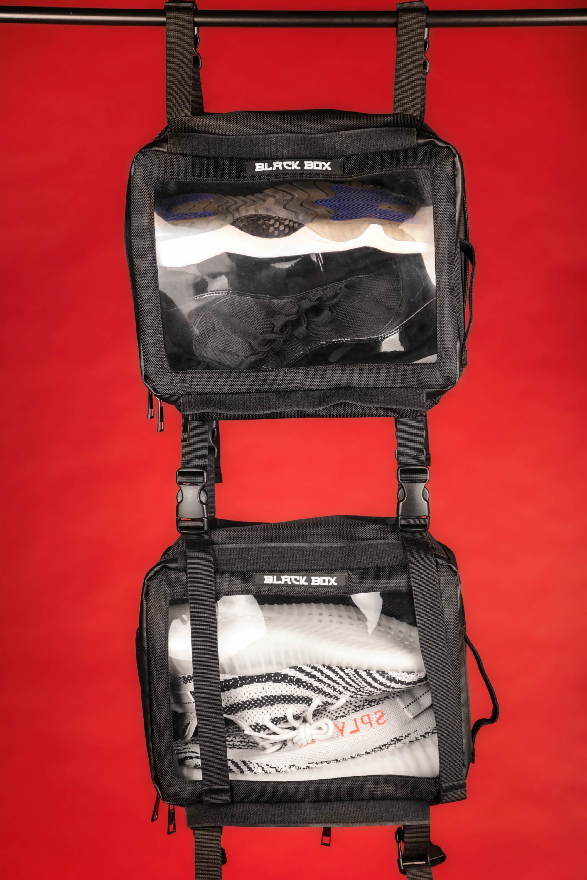 Black Box Portable Hanging Sneaker Bag For Travel and Storage With Clear Window