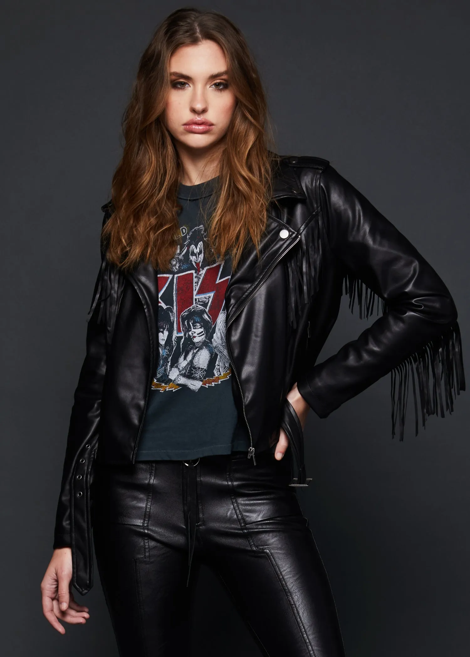 Black Faux Leather Fringe Moto Jacket