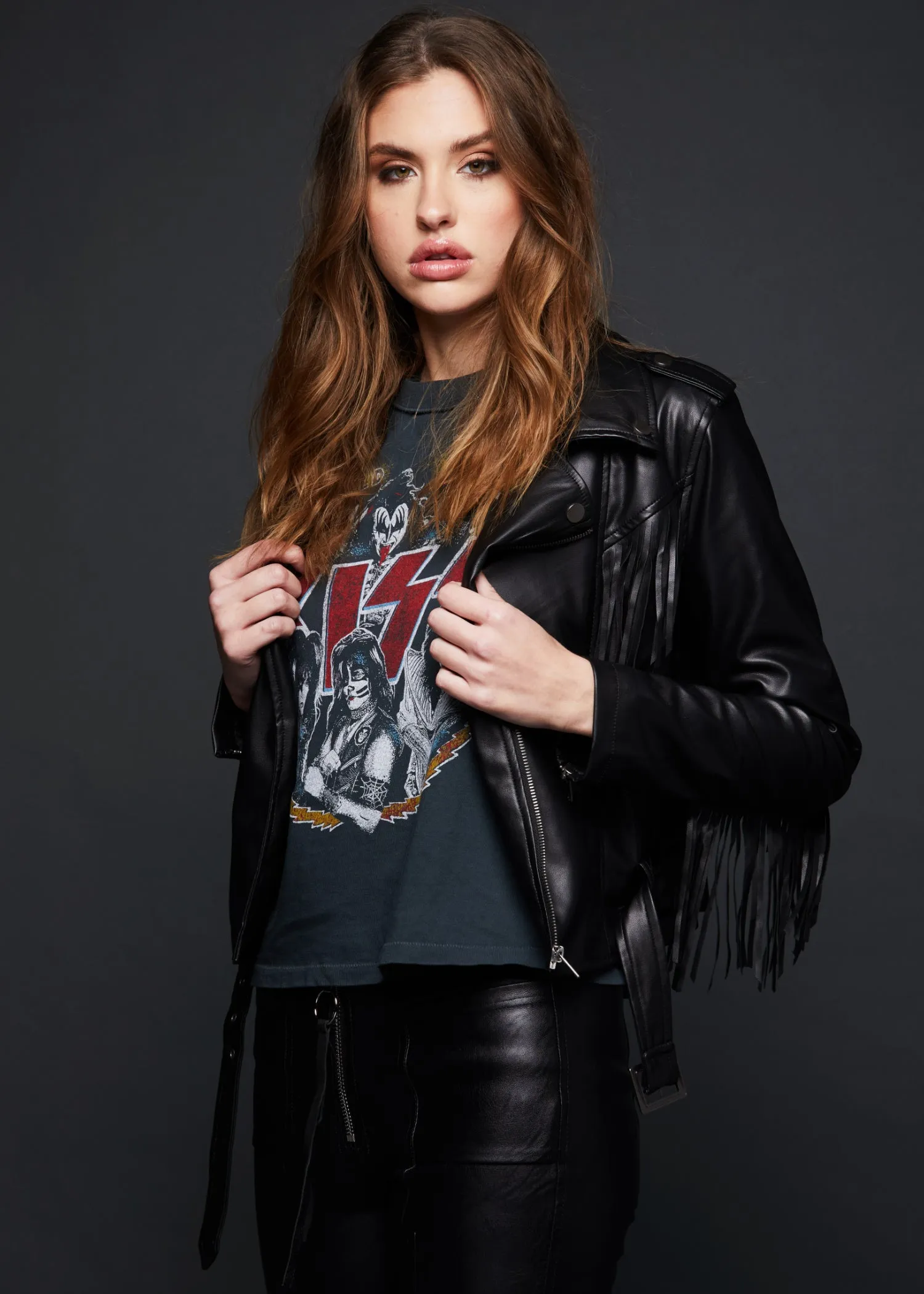 Black Faux Leather Fringe Moto Jacket