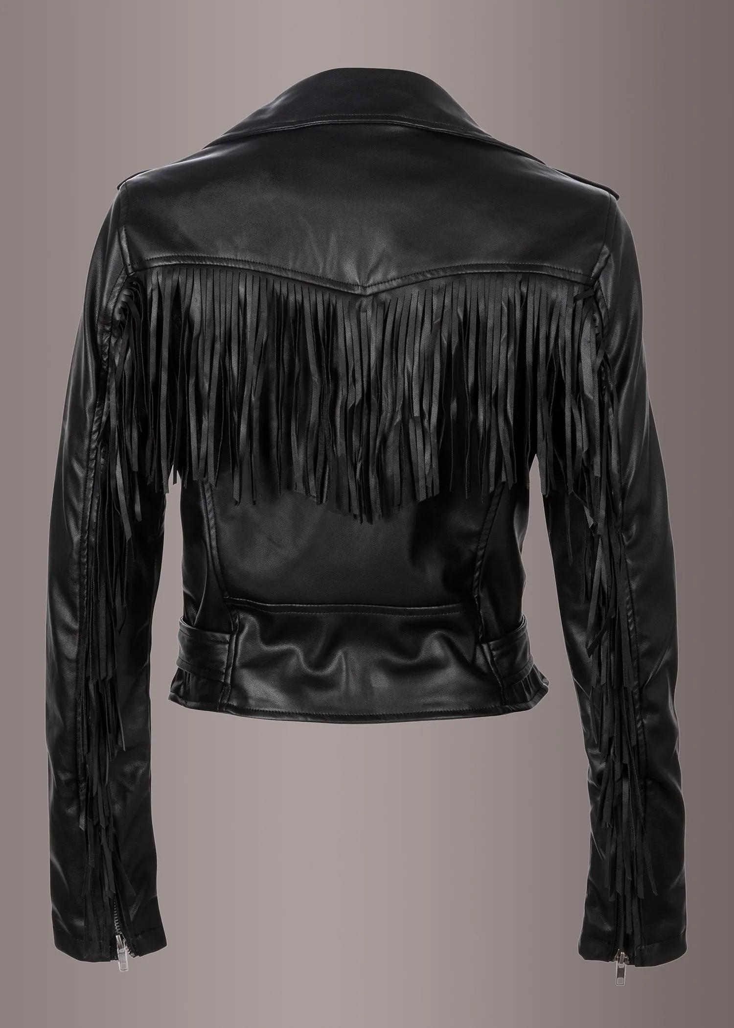 Black Faux Leather Fringe Moto Jacket