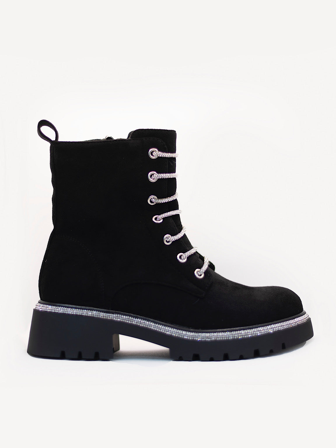 Black Suede Style Diamante Boots