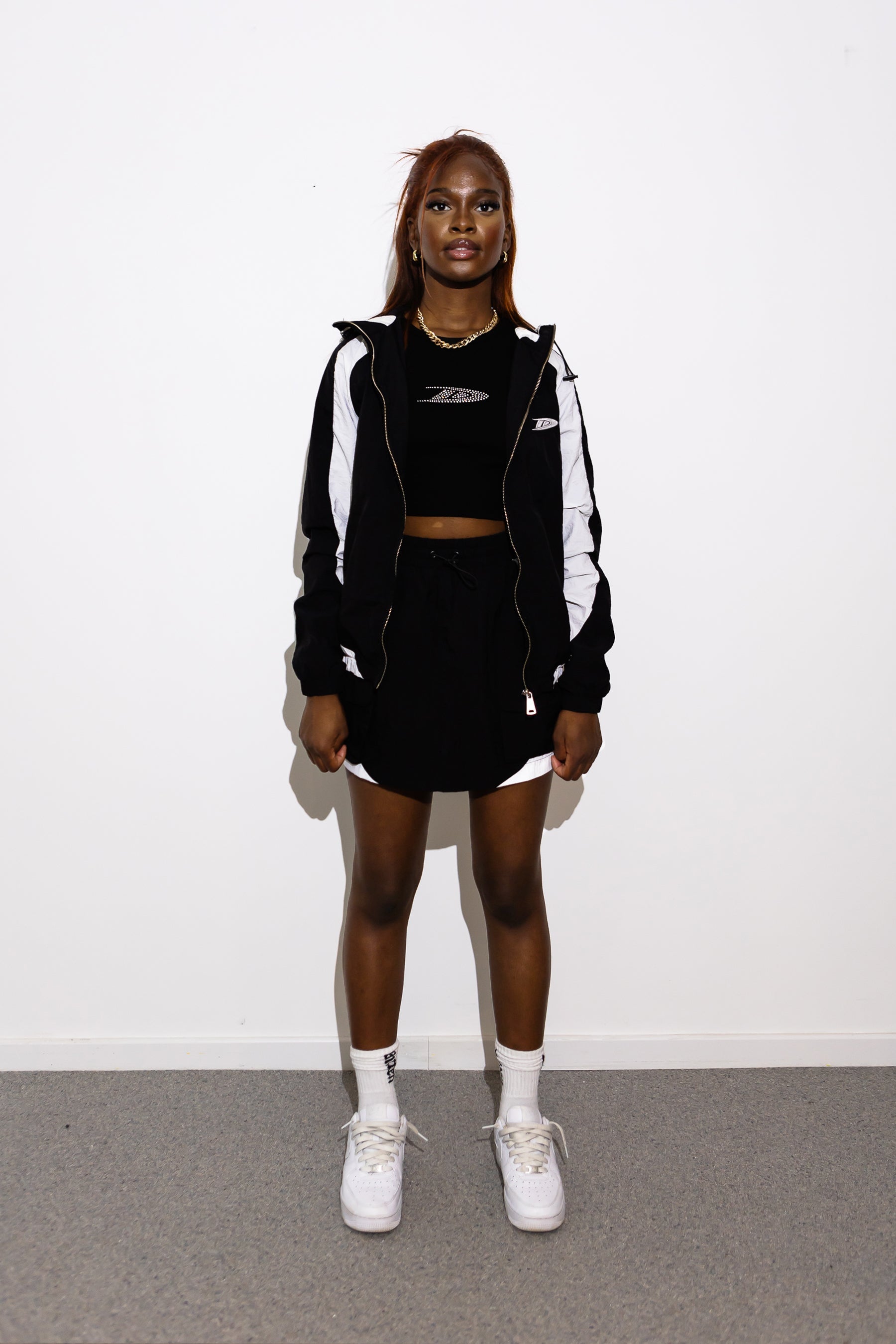 Black windbreaker cargo skirt