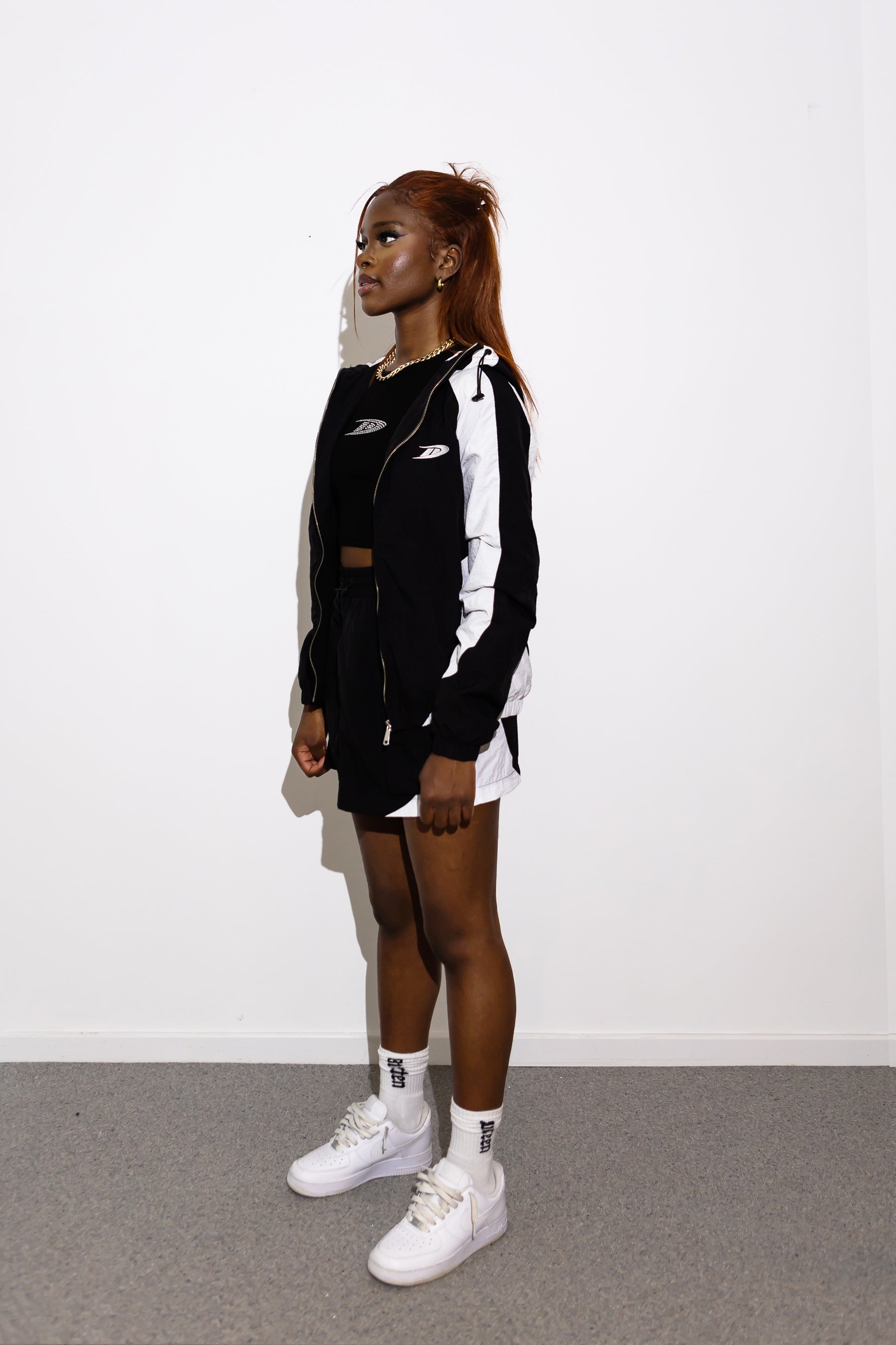 Black windbreaker cargo skirt