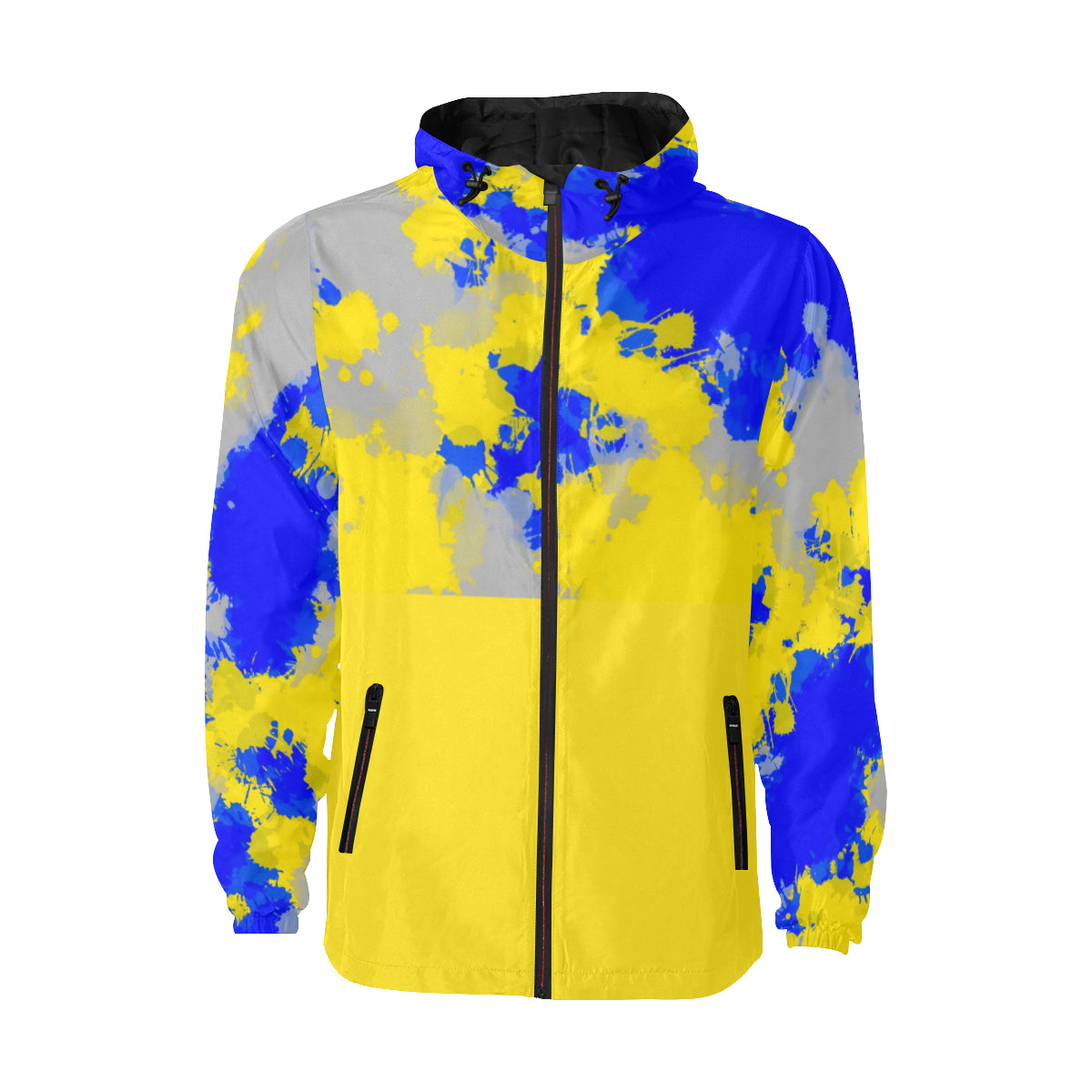 Blue and Yellow Paint Splatter Quilted Windbreaker