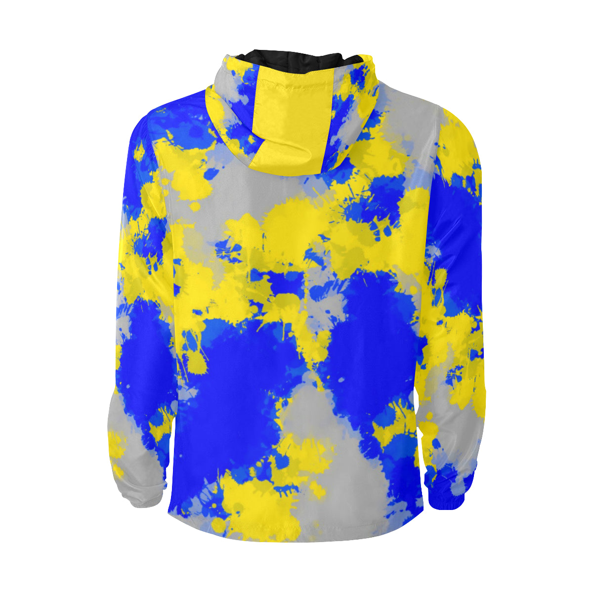 Blue and Yellow Paint Splatter Quilted Windbreaker