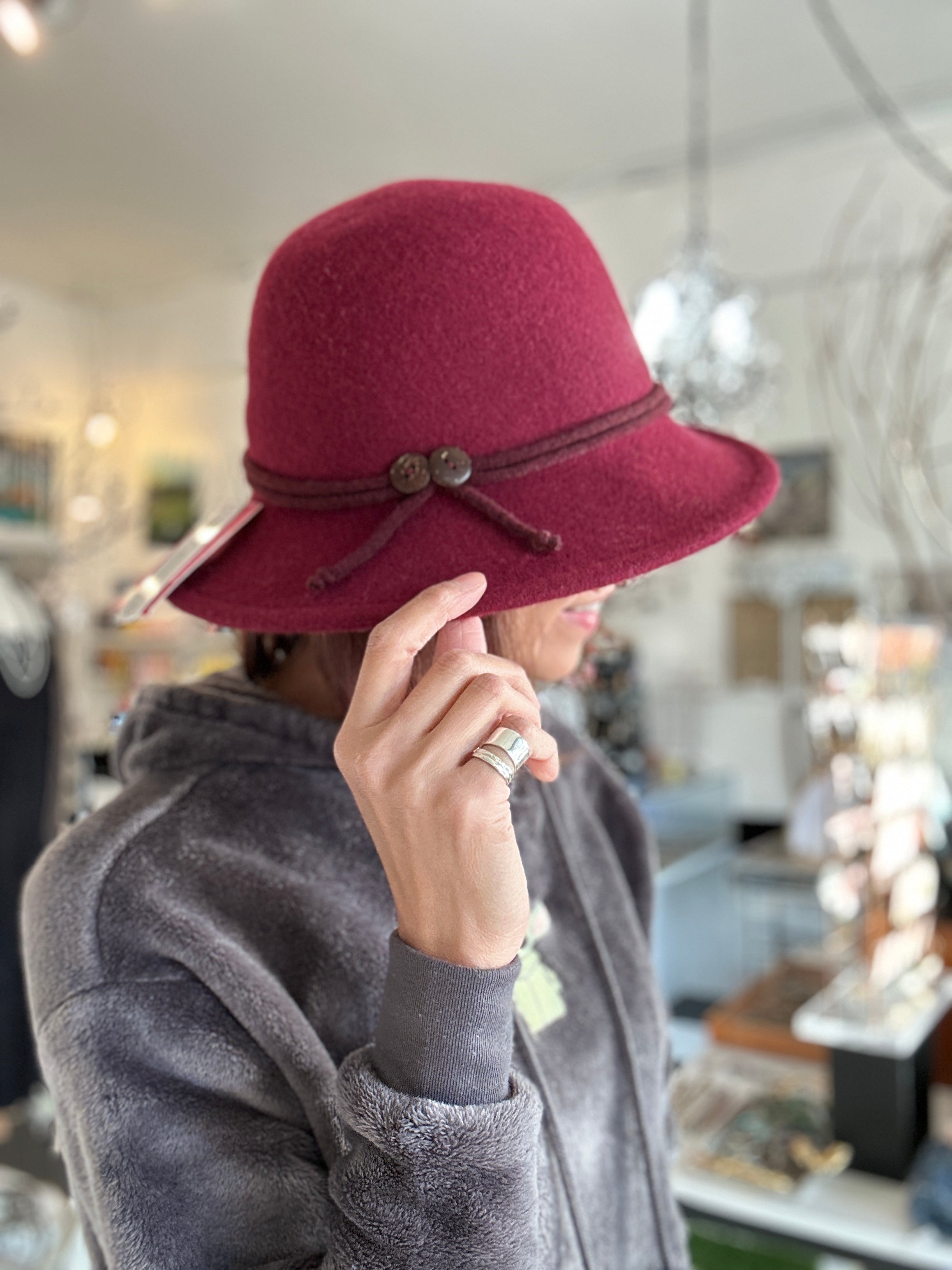 Boiled Wool Bucket Hat With Tie Accent: Sandy Hat