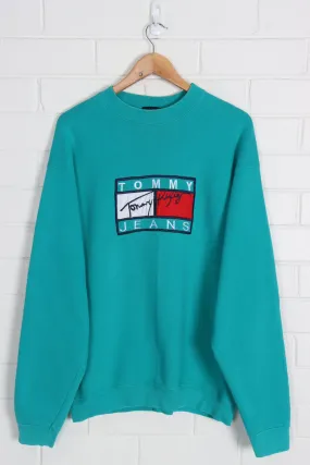 BOOTLEG Tommy Hilfiger Embroidered Box Logo Teal Sweatshirt (L-XL)