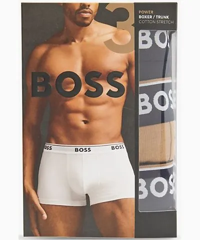 Boss Mens Open Miscellaneous Power branded-waistband mid-rise pack of three stretch-cotton trunks