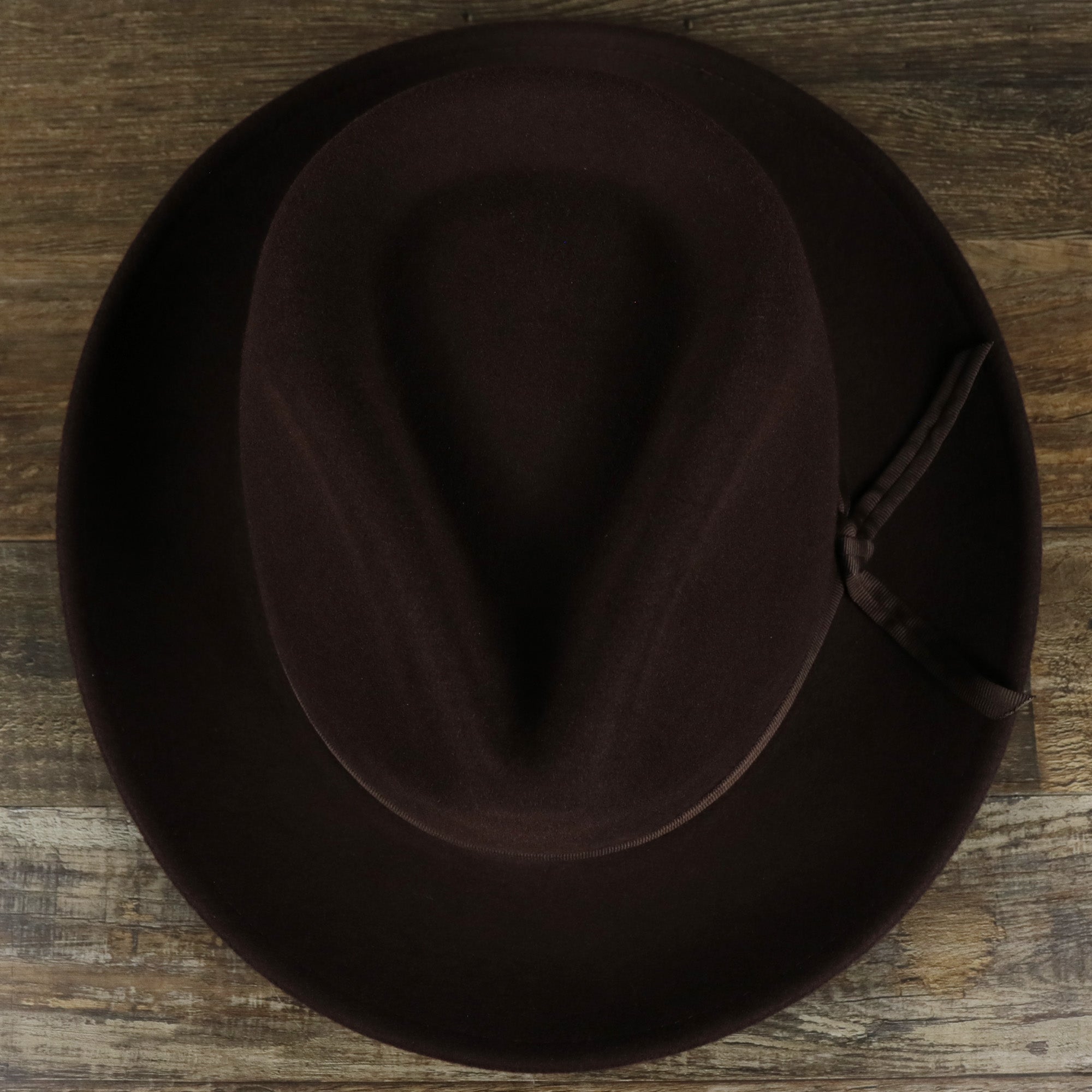 Can Can Australian Wool Small Brim Folded Edge Fedora Hat with Brown Silk Interior | Brown