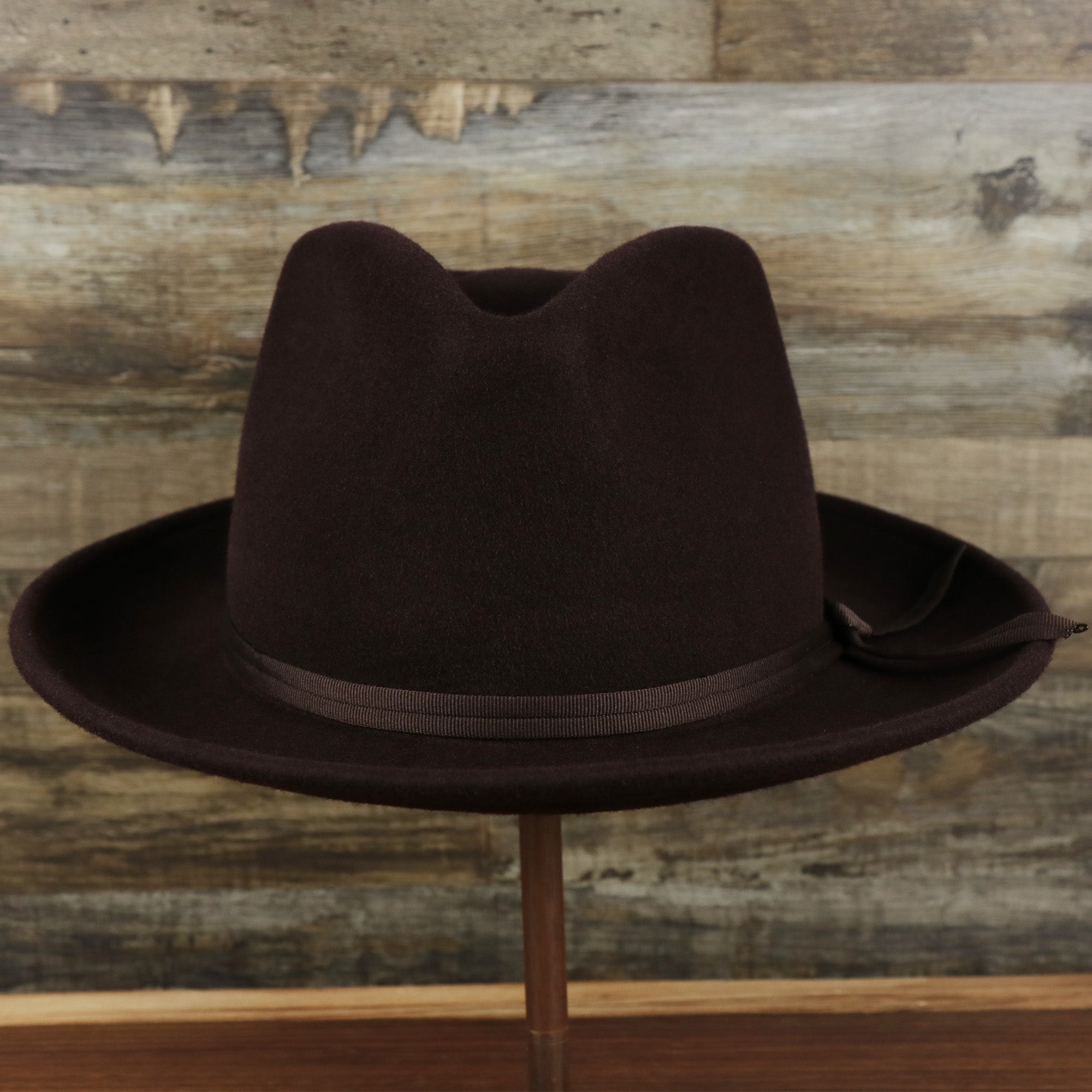 Can Can Australian Wool Small Brim Folded Edge Fedora Hat with Brown Silk Interior | Brown