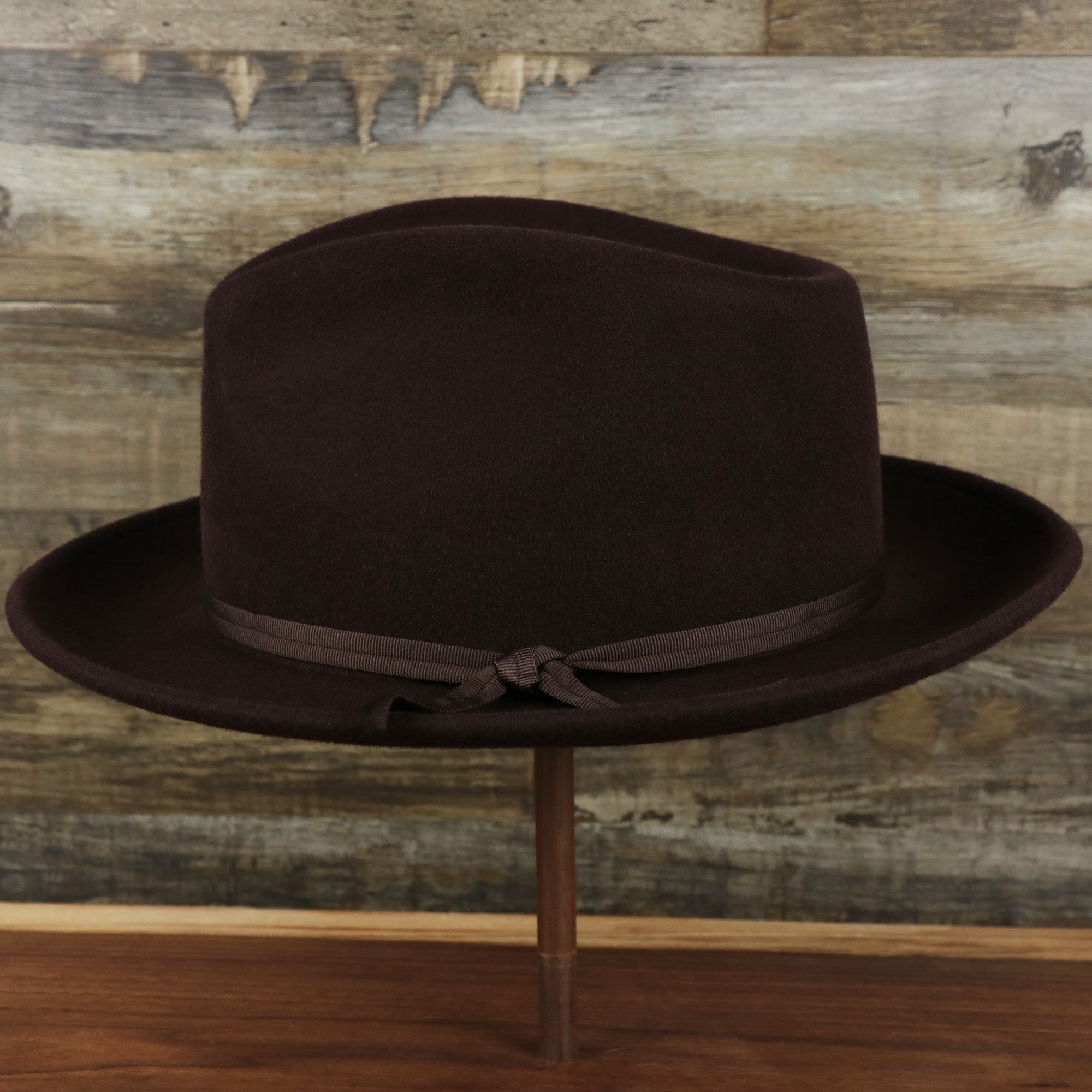 Can Can Australian Wool Small Brim Folded Edge Fedora Hat with Brown Silk Interior | Brown