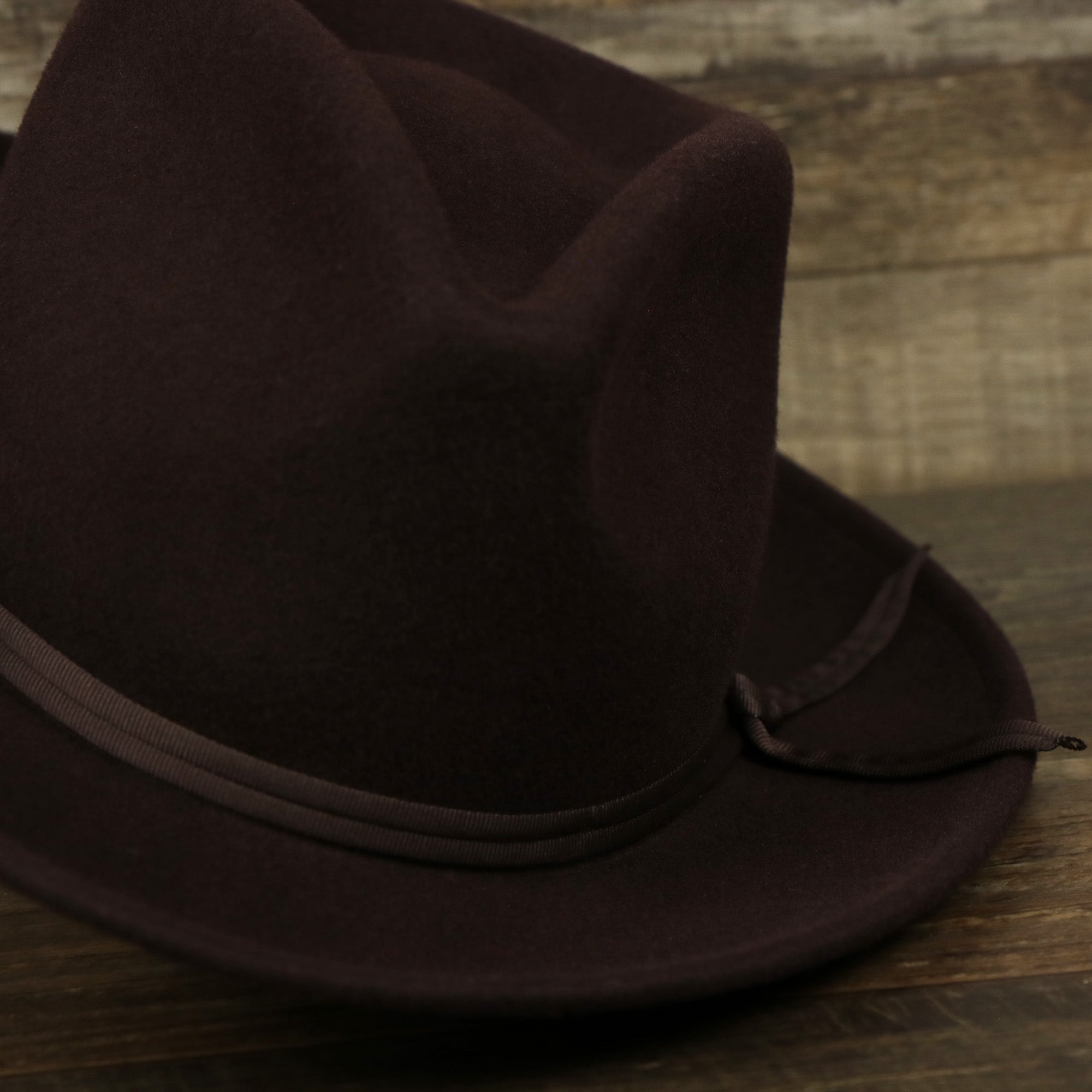 Can Can Australian Wool Small Brim Folded Edge Fedora Hat with Brown Silk Interior | Brown