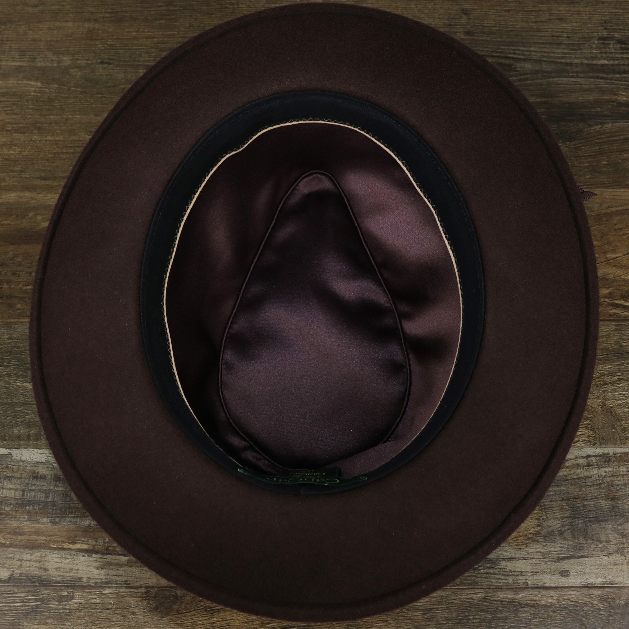 Can Can Australian Wool Small Brim Folded Edge Fedora Hat with Brown Silk Interior | Brown