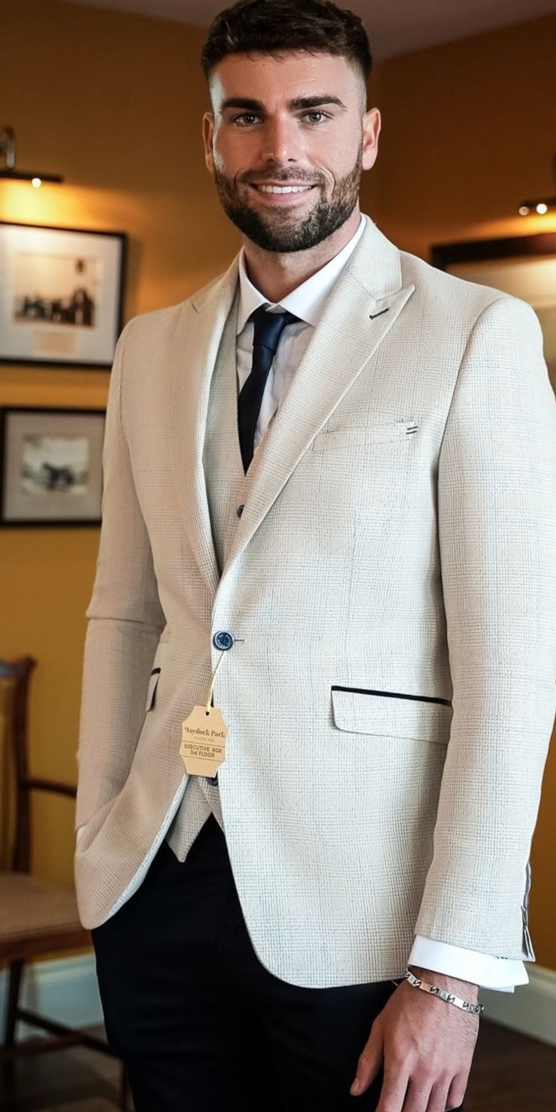 Cavani Beige Light blue Check Blazer