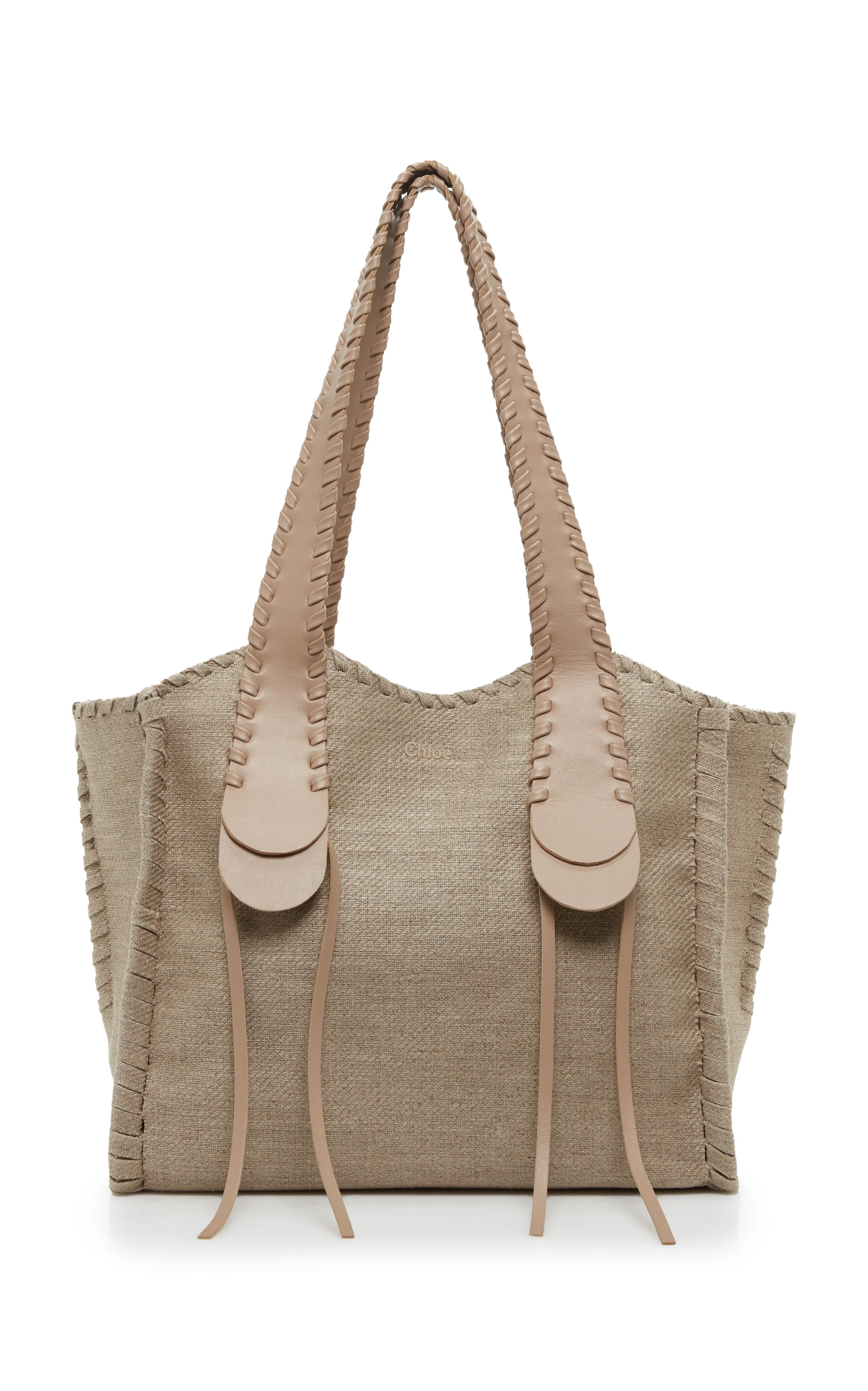 Chloé Mony Leather-Trimmed Linen Tote Bag