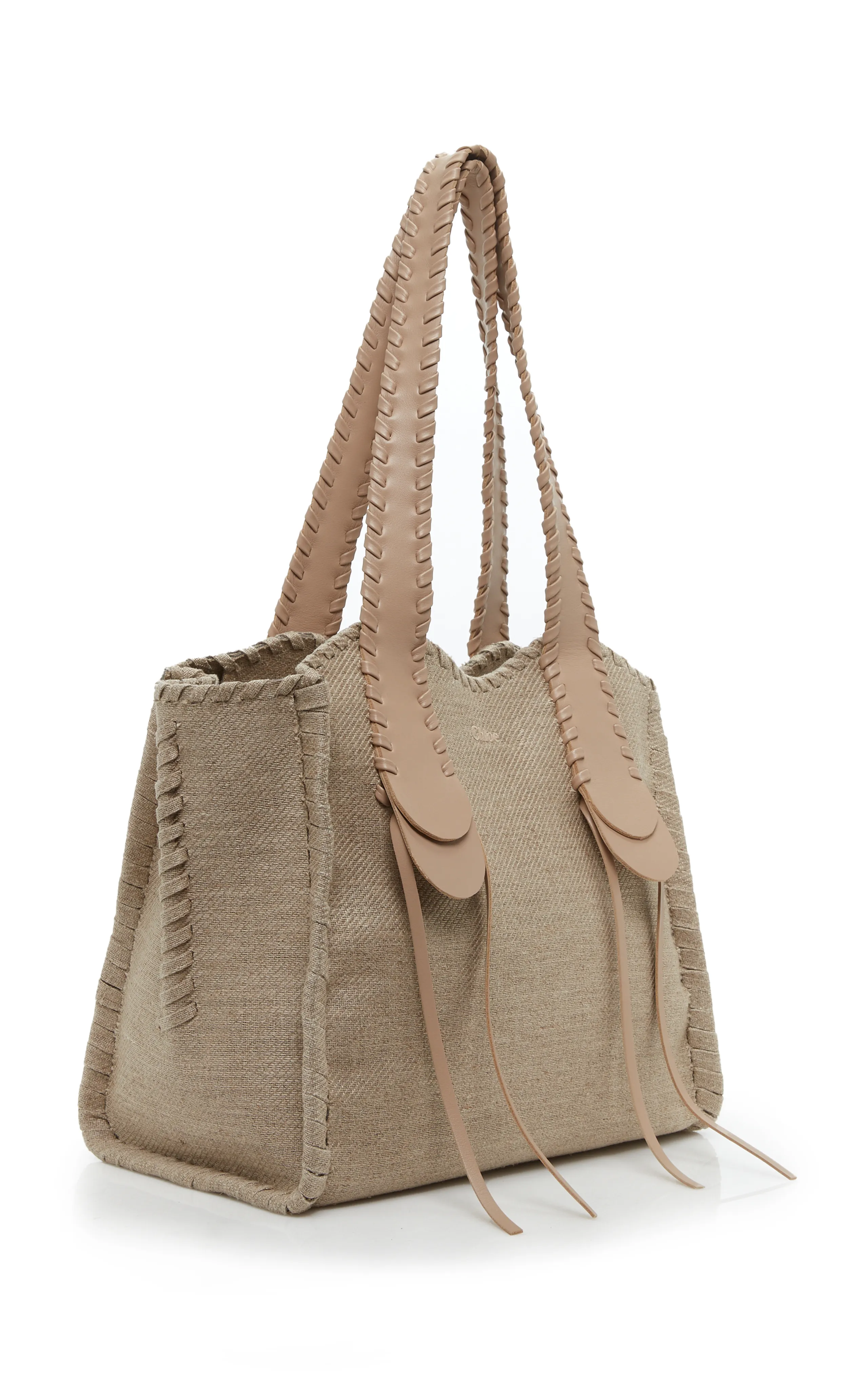 Chloé Mony Leather-Trimmed Linen Tote Bag