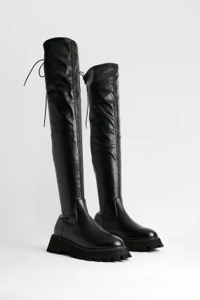 Chunky Stretch Pu Knee High Boots