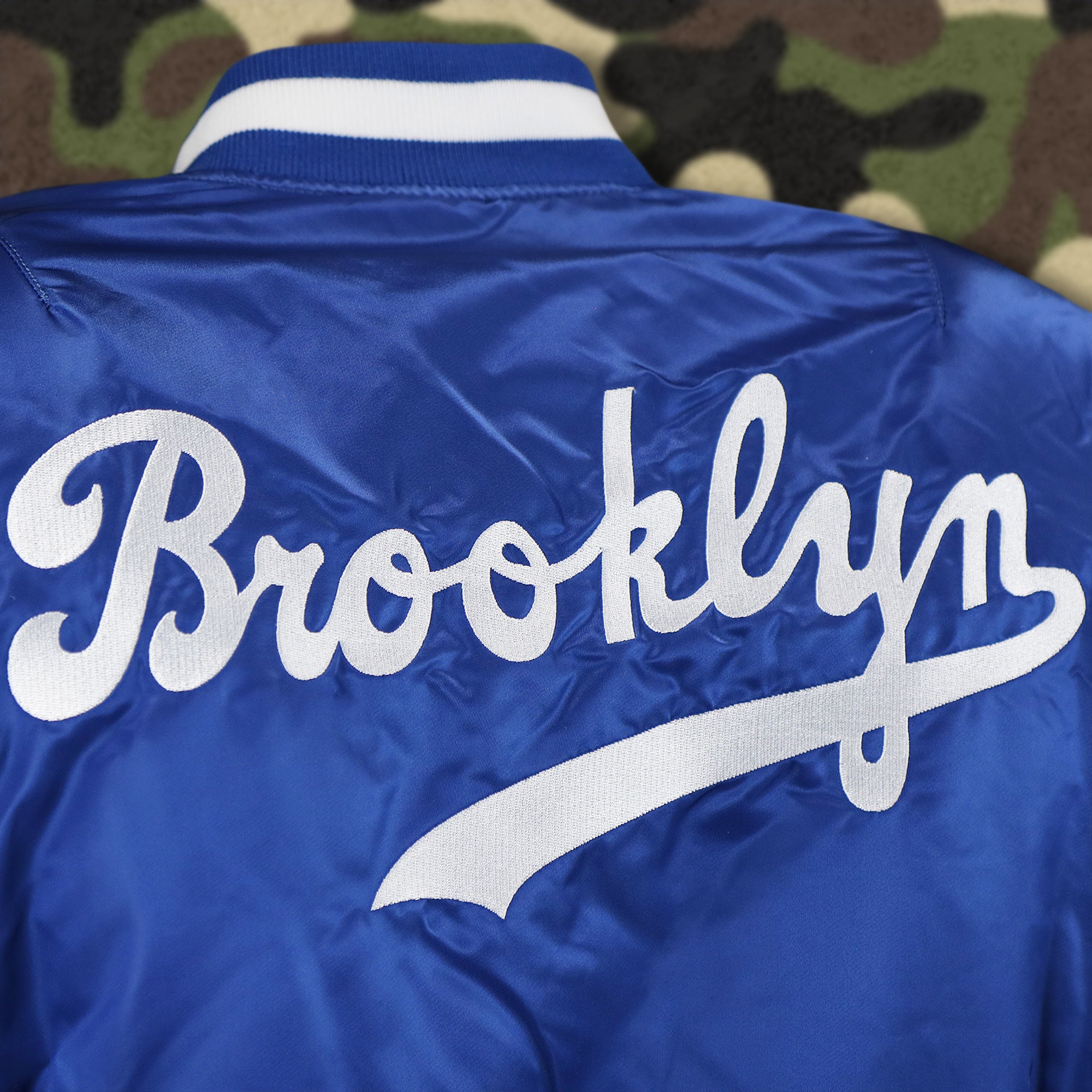 Cooperstown Brooklyn Dodgers MLB Patch Alpha Industries Reversible Bomber Jacket With Camo Liner | Royal Blue Bomber Jacket