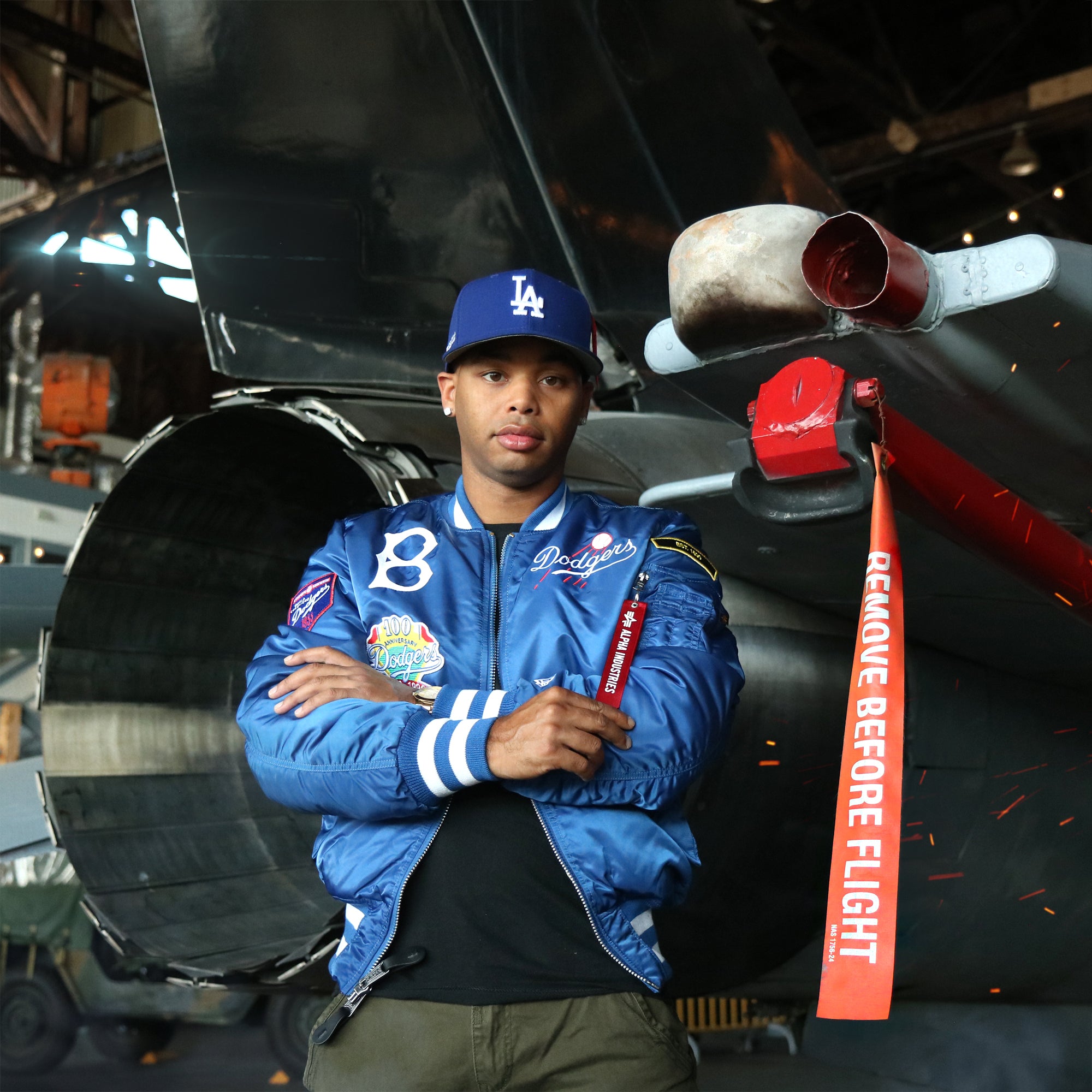 Cooperstown Brooklyn Dodgers MLB Patch Alpha Industries Reversible Bomber Jacket With Camo Liner | Royal Blue Bomber Jacket