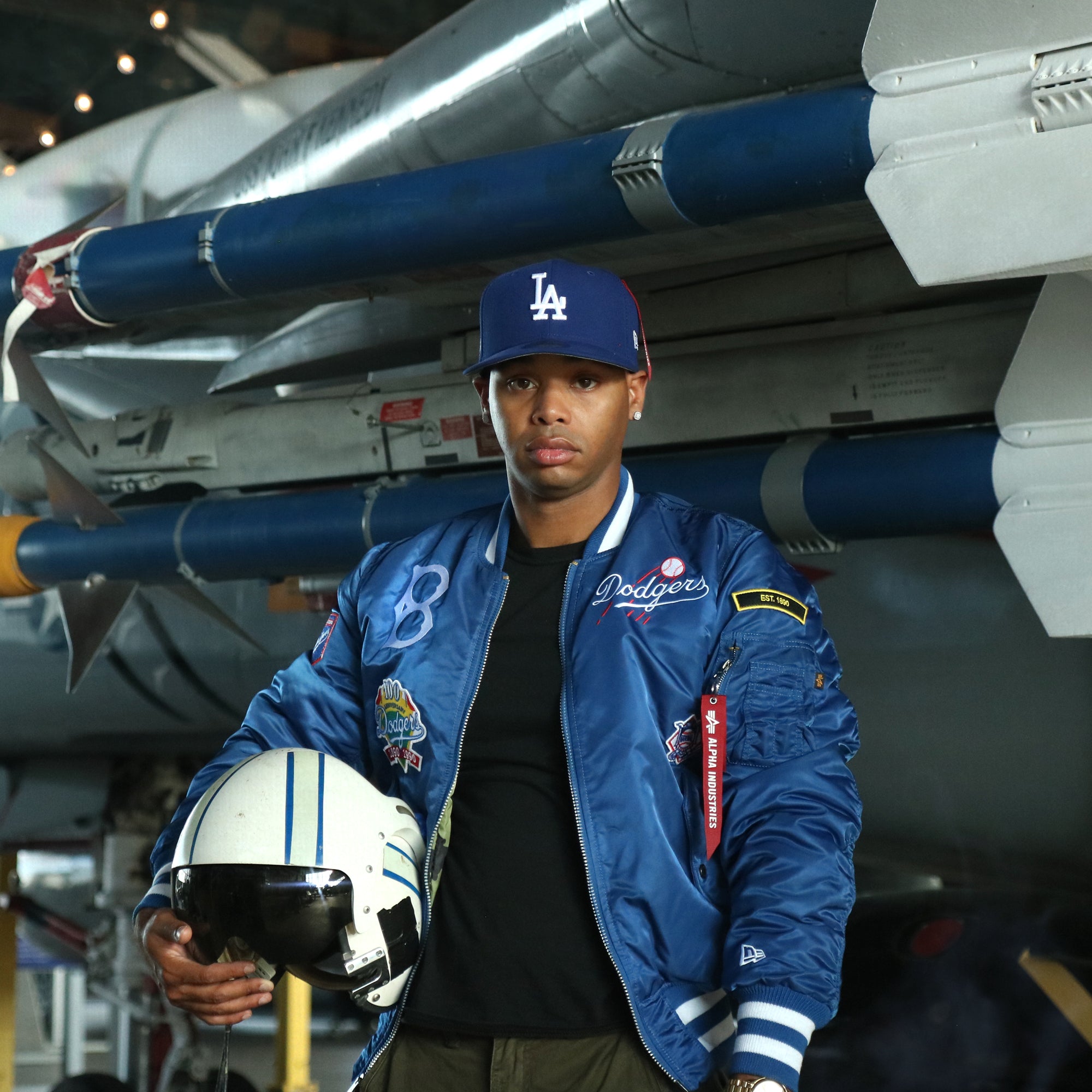 Cooperstown Brooklyn Dodgers MLB Patch Alpha Industries Reversible Bomber Jacket With Camo Liner | Royal Blue Bomber Jacket