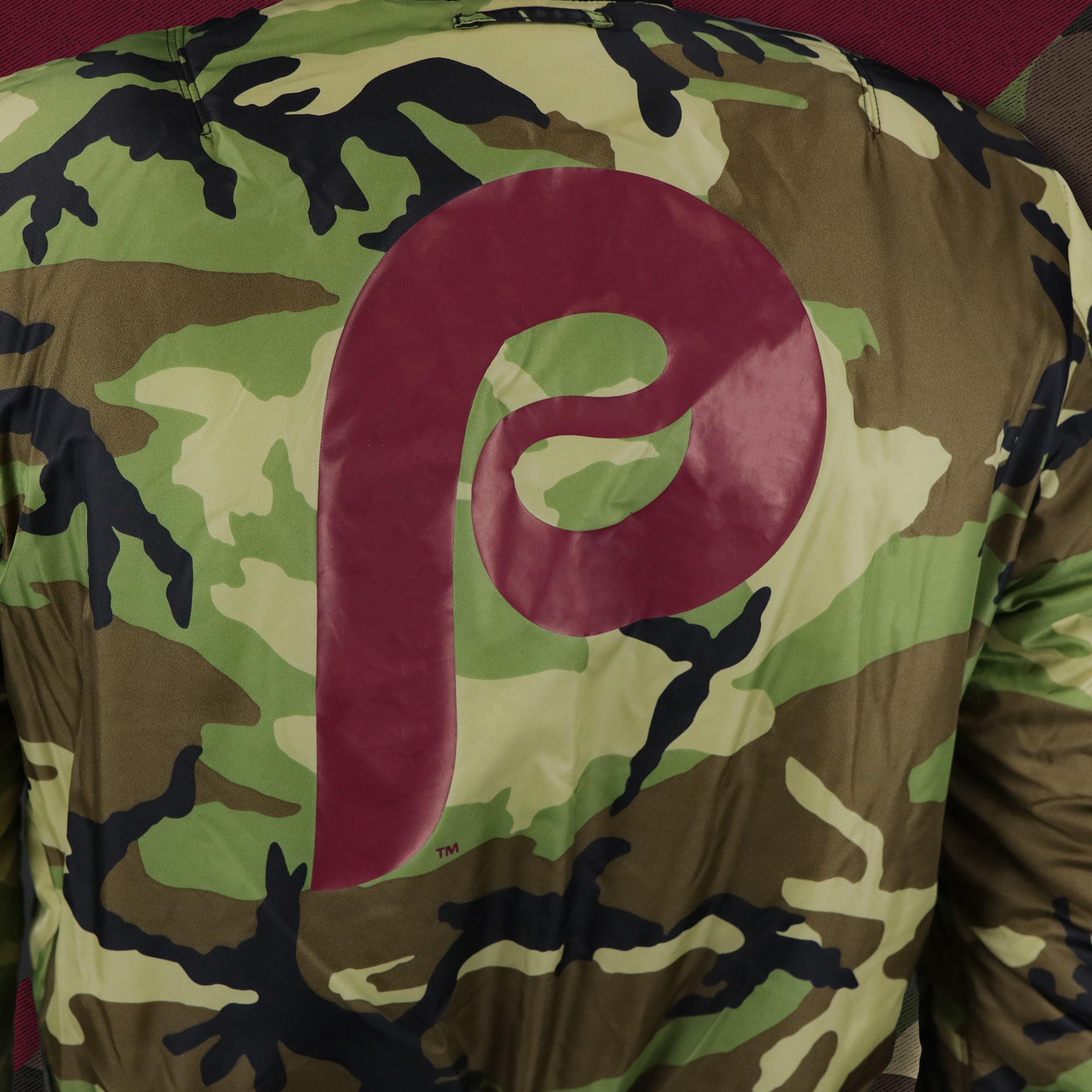 Cooperstown Philadelphia Phillies MLB Patch Alpha Industries Reversible Bomber Jacket With Camo Liner | Black Bomber Jacket