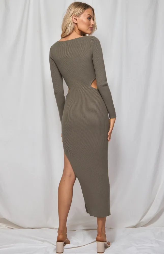 Cut Out Detail Maxi Knit Dress with Side Split (WKN260)