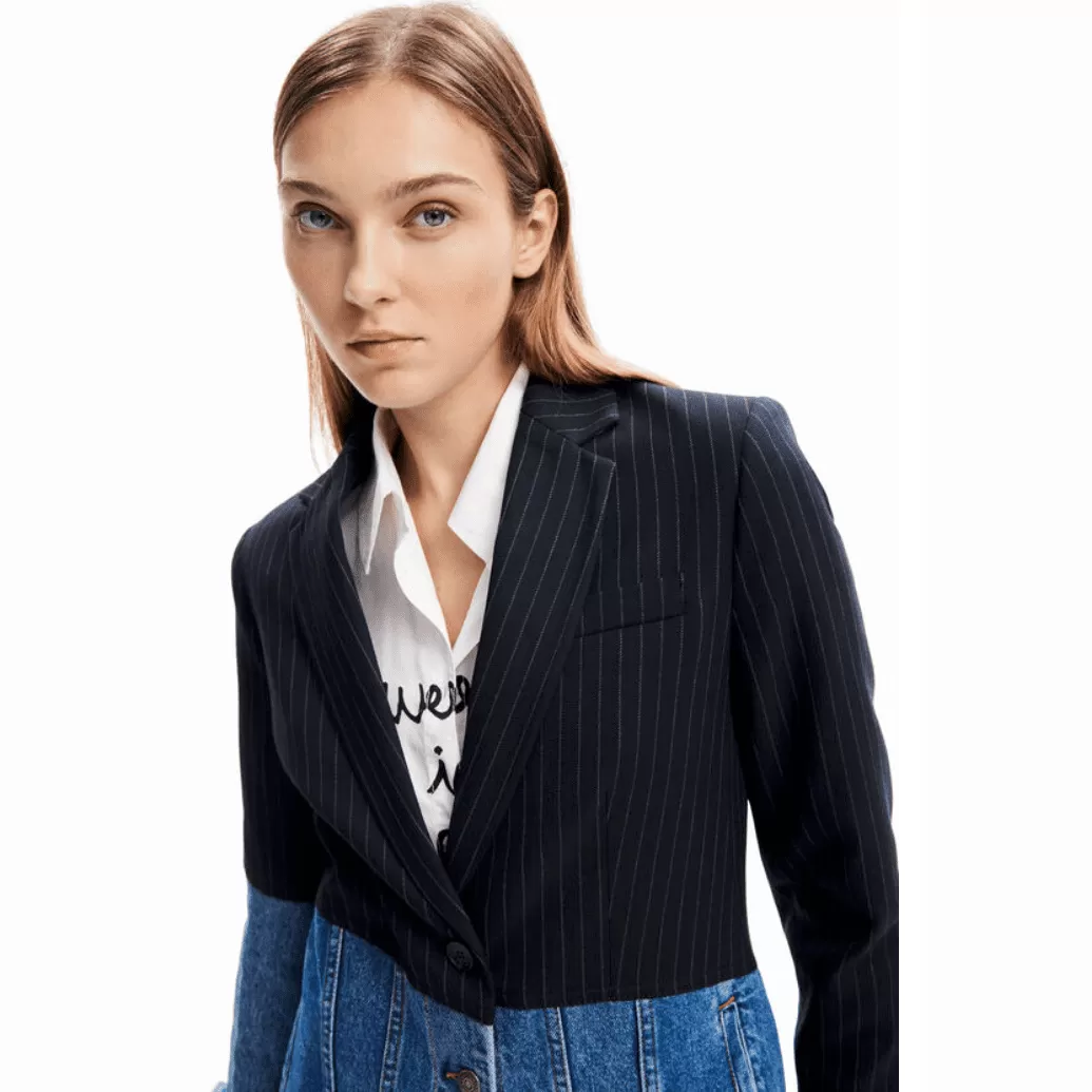 Desigual Hybrid Pinstripe Denim Blazer