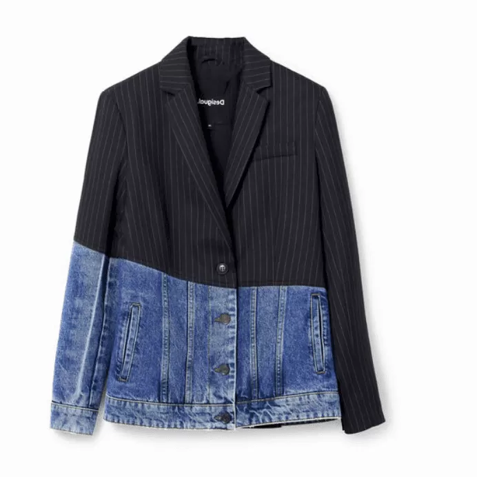 Desigual Hybrid Pinstripe Denim Blazer