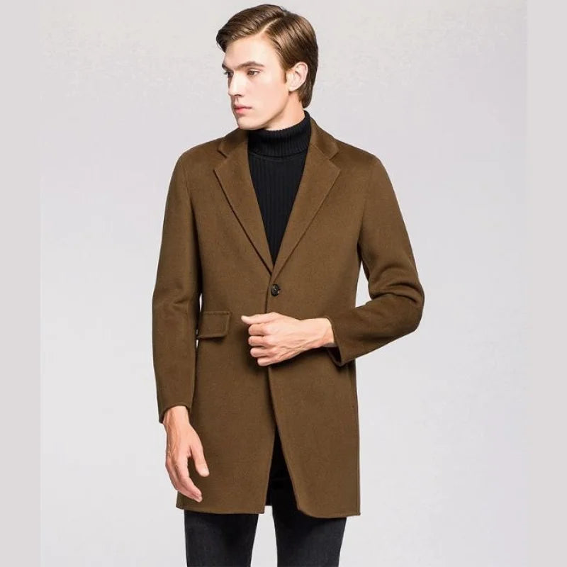 Double-sided Woolen Slim Medium Length Thick Men's Overcoat Jacket