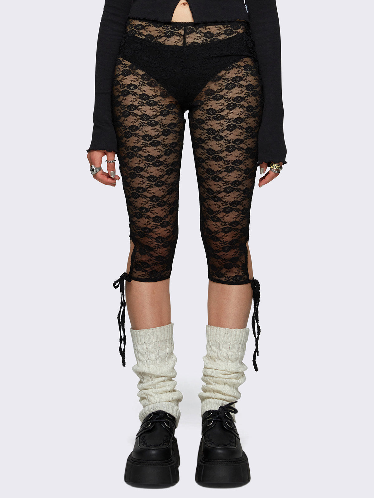 Elara Black Lace Capri Leggings