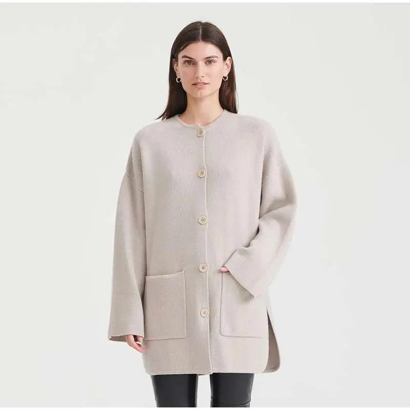 Elegant Solid Scarf Collar Overcoat Women Long Sleeve Pocket Single Breasted Jacket 2023 Autumn Winter Office Lady Outerwear