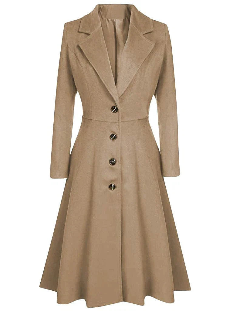 Elegant Women's Wool Blend Long Pea Coat for Winter