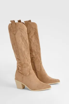 Embroidered Calf High Cowboy Boots